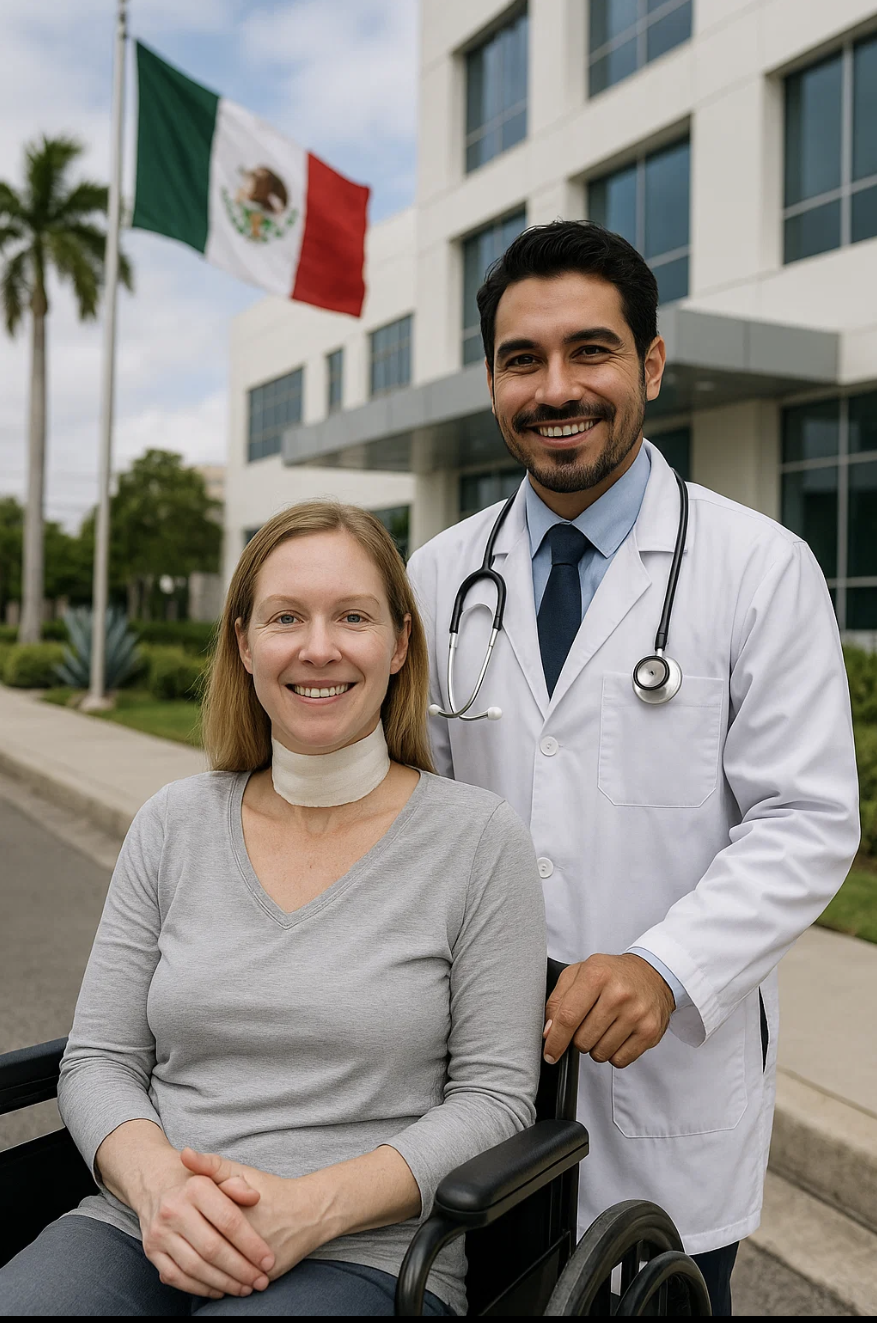Mexico - Professional medical care with satisfied patient at modern Mexican medical facility